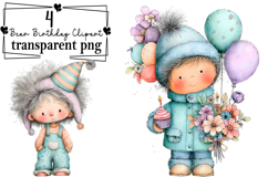 Whimsical Teddy Bear Birthday Clipart Watercolor PNG Product Image 1