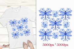 Chinoiserie T-shirt design floral dragonfly, roses PNG Product Image 1