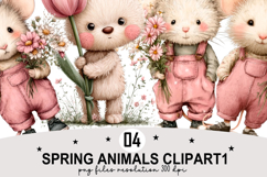 Whimsical Spring Animals Clipart Watercolor png Product Image 1