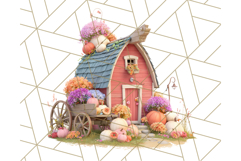 Fall Barn Clipart PNG With Pumpkins and Flowers, Autumn Png Product Image 4