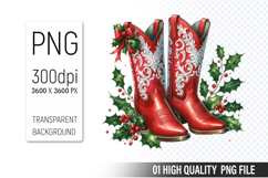 Watercolor Christmas Cowboy Boots Clipart PNG Bundle Product Image 11