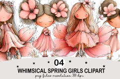 Whimsical Spring Girls Clipart Watercolor png Product Image 1