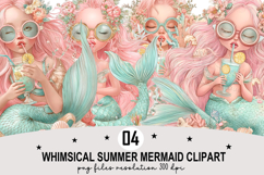 Whimsical Summer Mermaid Clipart Watercolor png Product Image 1