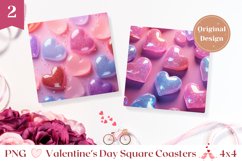 Valentines Square Coasters, 3D Love Heart Coaster Template Product Image 1