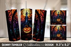 Stained Glass Window With Pumpkins And A House - 20oz Skinny Product Image 1