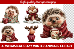 Whimsical Cozy Winter Animals Clipart | Cute Snowy Forest Product Image 1