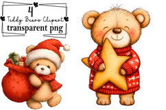 Whimsical Christmas Teddy Bears Clipart Watercolor PNG Product Image 1