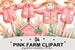 Whimsical Pink Farm Clipart Watercolor png Product Image 1