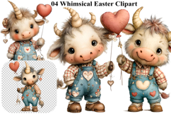 Whimsical Bunny Easter Clipart, Watercolor Easter Bunny PNG Product Image 1