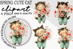 Whimsical Spring Cute Cat Clipart Png Product Image 1