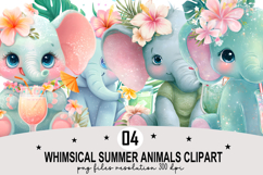 Whimsical Summer Animals Clipart Watercolor PNG Product Image 1