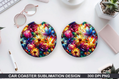 Flower Car coaster sublimation, Summer Coaster PNG Design Product Image 1