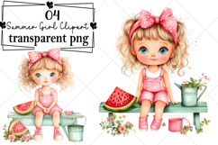 Whimsical Summer Girl Clipart Watercolor PNG Product Image 1