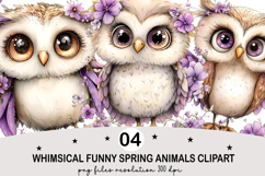 Whimsical Funny Spring Animals Clipart Watercolor png Product Image 1