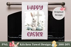Happy Easter Kitchen Towel, Easter Cross Sublimation Design Product Image 1