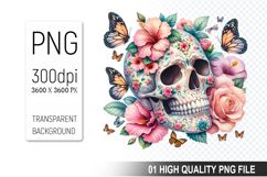 Cute Floral skull PNG, Valentine&#039;s Day Animal PNG Product Image 1