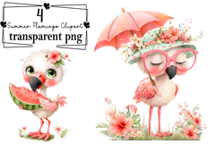 Whimsical Summer Flamingo Clipart Watercolor PNG Product Image 1