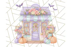 Pastel Halloween Town PNG Clipart, Spooky Shops & Homes Png Product Image 4