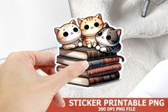 Cute Cat on A Stack of Books Sticker| Books Sticker Product Image 1