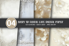 Ivory 3D floral lace digital paper Product Image 1