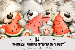 Whimsical Summer Teddy Bear Clipart Watercolor png Product Image 1