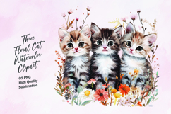 Three cute floral cat watercolor clipart Product Image 1