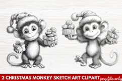 Christmas Monkey Sketch Art Clipart | Hand-Drawn Holiday Product Image 1