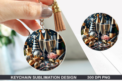 Champagne Keychain Sublimation - Christmas Keychain PNG Product Image 1