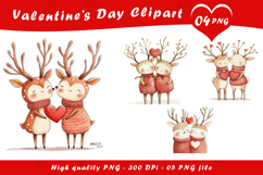 Valentine Day Watercolor Deer Clipart PNG Product Image 1
