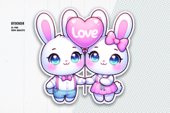 Cute Bunny Couple Love Balloon Valentine Sticker Clipart Product Image 1