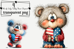 4th of July Teddy Bear Clipart Watercolor PNG Product Image 1
