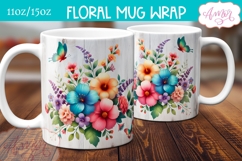 Watercolor floral mug wrap sublimation PNG, Spring mug png Product Image 1