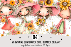 Whimsical Sunflower Girl Summer Clipart Watercolor png Product Image 1