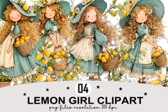 Whimsical Lemon girl clipart png Watercolor png Product Image 1