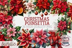 Christmas Poinsettia Bundle Sublimation 36 PNG Flowers Product Image 1