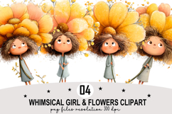 Whimsical Girl &amp; Flowers Clipart Watercolor Png Product Image 1