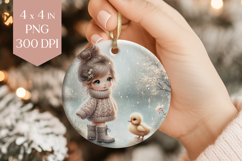 Winter Girl &amp; Duck Ornament PNG Product Image 1