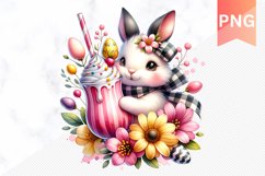 Easter Bunny And Milkshake Flowers Sublimation - Clipart PNG Product Image 1