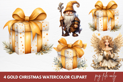 Gold Christmas Watercolor Clipart Sublimation Product Image 1