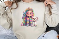 Colorful Girl Dog Clipart PNG Product Image 1