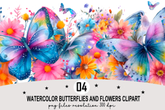Watercolor Butterflies Flowers Clipart png Product Image 1