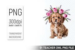 Cute Floral Dog, Animal Sublimation Clipart PNG Product Image 1