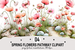 Spring Flowers Pathway Clipart Watercolor Clipart png Product Image 1