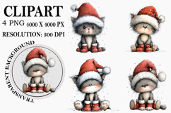 Whimsical Christmas Cat Clipart Watercolor PNG Product Image 1
