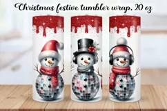 Christmas festive Snowmen Tumbler Wrap|Sublimation PNG. Product Image 1