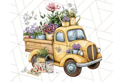 Floral Farm Truck Clipart, Cottagecore Country Truck Png Product Image 4