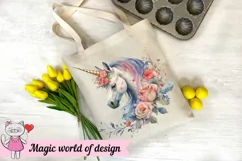 Unicorns with spring flowers Clipart PNG, Sublimation Product Image 3
