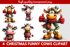 Funny Christmas Cows Clipart | Cute Holiday Farm Animal Product Image 1