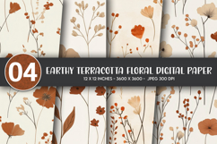 Earthy Terracotta Floral Digital Paper Product Image 1