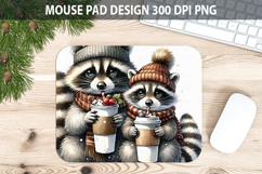 Watercolor Raccoon Mouse Pad Sublimation - Valentines PNG Product Image 1